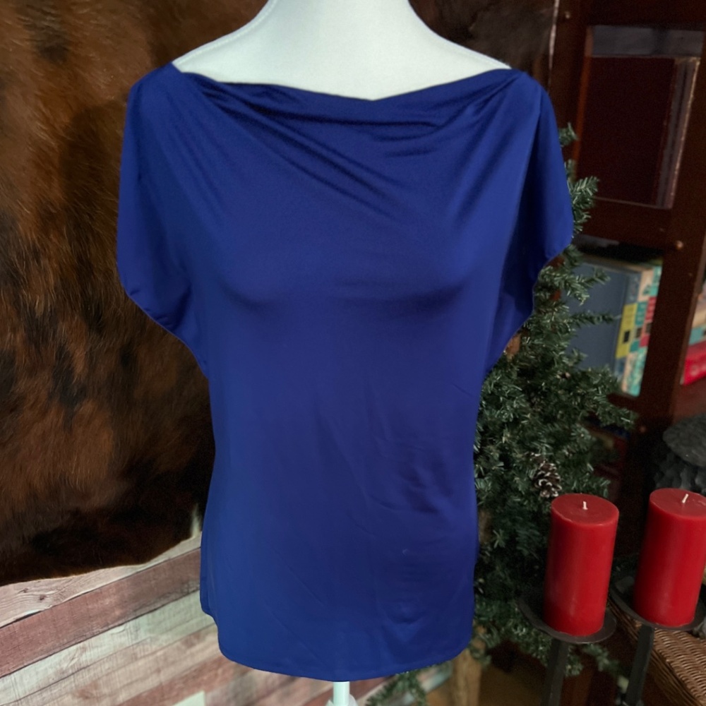 Worthington Blue Flowing Blouse w/ Cowl Neck